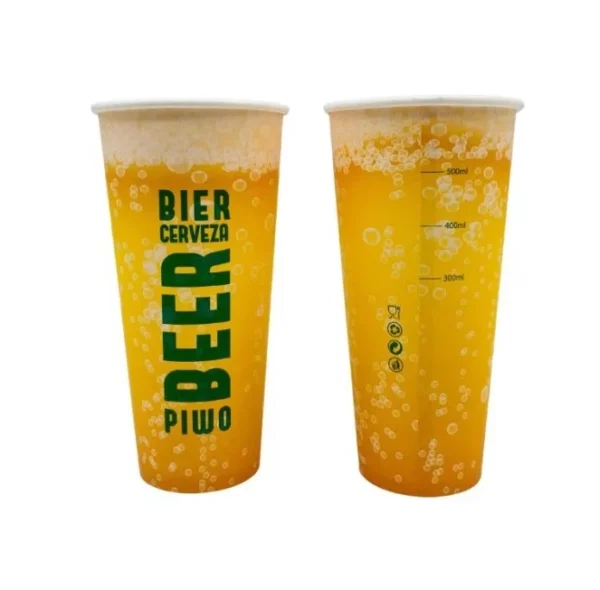 1661.webp Kubek Papierowy z Nadrukiem "Beer" 500ml A50 - Idealny na Eventy i Imprezy