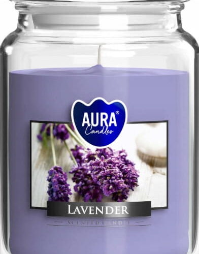 Duża świeca Lawenda w szkle z wieczkiem Aura