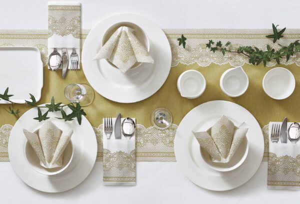 Bieżnik flizelinowy Airlaid 40x2400 koronkowe złoto